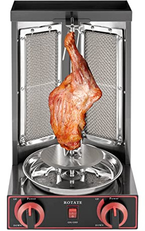 Rejilla vertical para Kebab 3000w, Barbacoa Kebab, parrilla de gas de acero inoxidable con asador, temperatura regulable de 50 a 300 ℃, perfecta para barbacoas en casa y cocción de carne (negro)