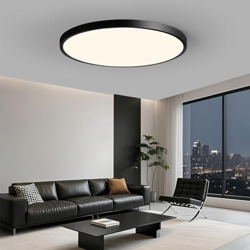 KUOP Deckenleuchte LED Schwarz 54W 4000K Deckenleuchten Flach Rund 50CM 3500LM Deckenlampe LED Badezimmer lampe Schwarz Küchenlampe Deckenleuchten für Küche Bad Schlafzimmer Abstellräume Flur