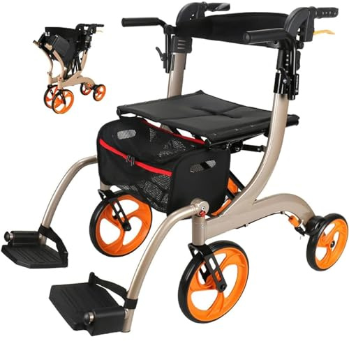 FBJAMZ Rollator-Gehhilfe-Rollstuhl-Kombination mit Sitz für Senioren - Leichtgewichtig, 100 kg Tragfähigkeit - Bremse & Fußstütze (B)