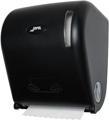 Jofel - Dispensador de Papel Bobina en Continuo, Diámetro entre 170-210mm, Servicios Pre-Cortados de 20cm, sin Palanca, Máxima Higiene y Ahorro, Fabricado en ABS Reciclado Negro Mate, AGR54600-MT