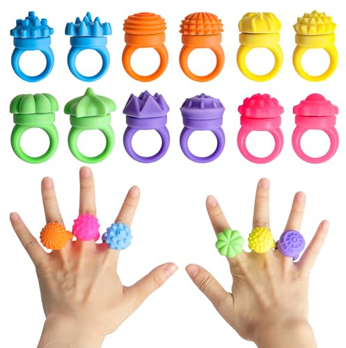 12 stycken fidget-ringar i silikon, roterande sensoriska leksaker för vuxna, antistress akupressurringar för ångestreducering och koncentration, lugnande fidgetleksaker för stress