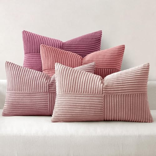 MIULEE 4er Set Kordsamt Kissenbezug 40x60 cm Patchwork Kissenhülle Weich Dekokissen Modern Unsichtbarer Reißverschluss Sofakissen Zierkissen für Sofa Wohnzimmer Schlafzimmer Rosa Serie