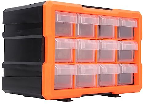 Organisateur de rangement de matériel en PVC à 12 tiroirs, boîte de pièces de tiroir, boîte de rangement d'outils empilable avec tiroirs translucides, montage mural pour