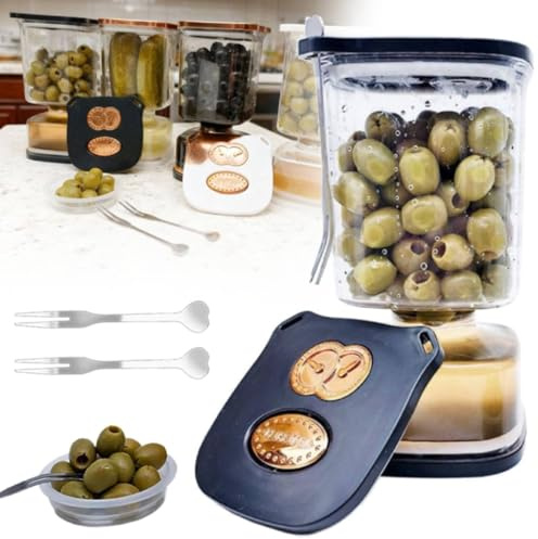 Tarro de cristal para pepinillos con colador, recipiente de 1000 ml, recipiente separador de jugo a prueba de fugas para almacenamiento de cocina, fermentación, encurtido y conservación de alimentos