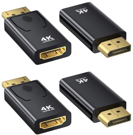 Amicably 4K Adaptador Displayport a HDMI 4 Piezas, 4K@60Hz/2K@60Hz/1080P@120Hz Displayport a HDMI Compatible con Projector, Monitor, Laptop, AMD, GPU, HDTV Varios Dispositivos