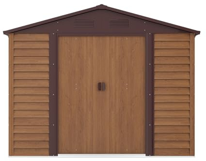 Vente-unique-Casetta da giardino in metallo zincato effetto legno 6,62 m² - ARSEGO