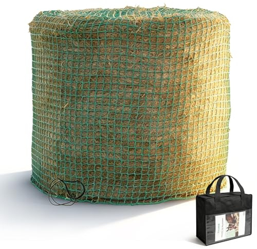 BORDRISE Heunetz Rundballen, ø 150 cm Höhe 150 cm Groß Heunetz Pferde Maschenweite 5x5cm Robustes Rundballennetz mit Tragetasche Heuballennetz Engmaschiges Futternetz für Verlängerung der Fresszeiten