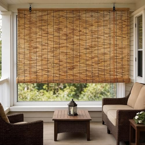 Stores enrouleurs extérieurs pour véranda et terrasse, Stores occultants en Bambou avec système de Levage, largeurs Disponibles : 60, 70, 80, 90, 100, 110, 120 140 cm(110 x 180CM)