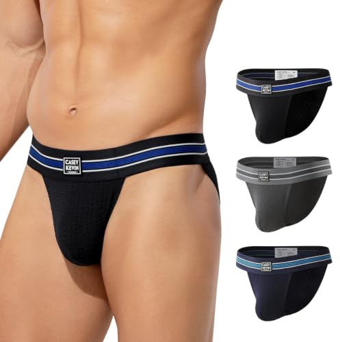 Casey Kevin Slip Homme Lot de 3 Coton, Slips Homme sous-vêtements Extensible Taille Basse Fente Haute Sportif Respirant Athlétique Underwear