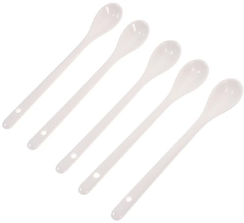 PLAFOPE 5 Cucharas para Café de Cerámica de Color Claro Mango Largo, Juego de 5 Piezas Multiusos sin Químicos, Diseño Simple y Elegante para Servir y Preparar Bebidas