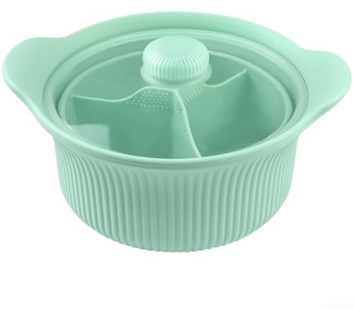 MKTOLHUS Olla vaporera de silicona con tapa transparente para microondas y freidora de aire, base antideslizante, apta para lavavajillas, cocina saludable, disponible en beige, azul y verde (verde
