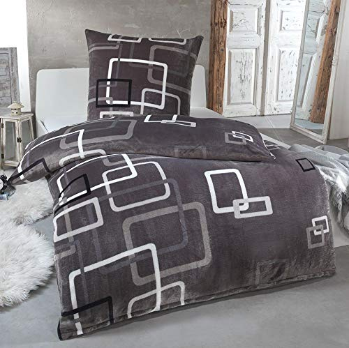 MALIKA® - Biancheria da letto invernale in pile cashmere, con federa 80 x 80 cm, più calda di flanella o flanella, dimensioni: 135 x 200 cm + 80 x 80 cm, motivo: 3