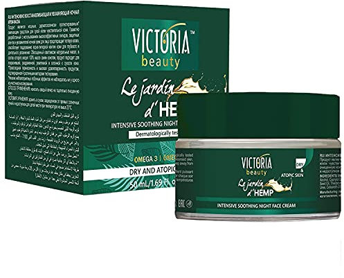 Victoria Beauty Crème de nuit au cannabis, crème pour le visage à l'huile de chanvre, crème de chanvre pour hommes et femmes, crème anti-âge contre les rides et les cernes foncées, Jardin d'Hemp, 50