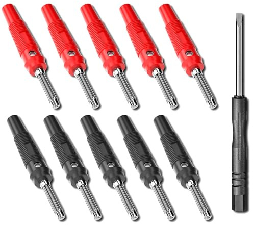 Cleqee 4mm Hochstrom Bananenstecker Stapelbar, 10 Stück Rot&Schwarz | 32A, Schraube Typ, Lötfrei Bananenstecker Adapter