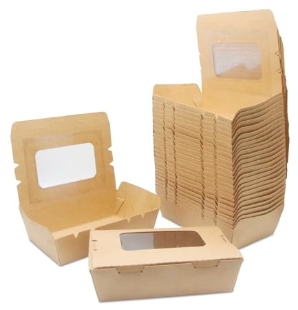 La Llareta 20 Stücke Kraftpapier Lunchbox 700ml/24oz, Kraftkarton Snackboxen, Take Away Box, mit Fenster, Öl und Wasserdicht, für Sandwich, Käsekuchen, Burger
