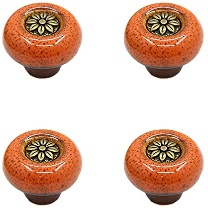 Keramik Türgriff Möbelgriff,Retro Küchenknöpfe Möbelknöpfe Schranktürgriff Weinschranktürgriff Schubladengriffe Runder Türknopf Schranktürknöpfe für Küche Schlafzimmer Badezimmer,Bronze Orange,4er