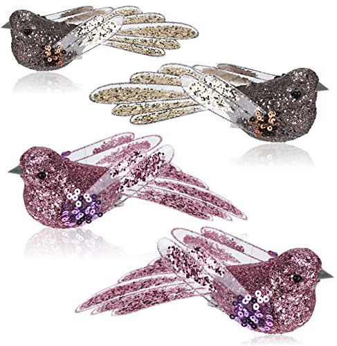 com-four® 4X Weihnachtsbaumschmuck Deko Vogel - Vögelchen mit Pailletten für Weihnachtsbaum-Deko - Kunststoff Vögel mit Clip für Weihnachten