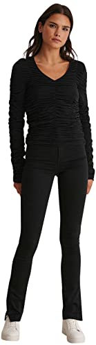 NA-KD Ruched V-Neck Top Blusas, Negro, XS para Mujer