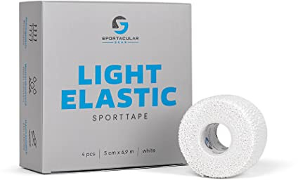 Sportacular Gear Sporttape Light Elastic 5cm x 6,9m | Grip-Tape | elastisches Handgelenk Strech Tape | supersoft wasserabweisend Baumwolle (4 Rollen, weiß)