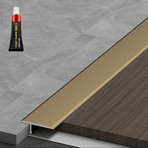 LAIDEPA T Type Abdeckleisten Für Fußböden, Innen Außen Dekorativ Metall Schwellenrampe, Aluminium Übergangsprofil, Ohne Bohren Schnelle Montage,Matte Gold,120cm/47