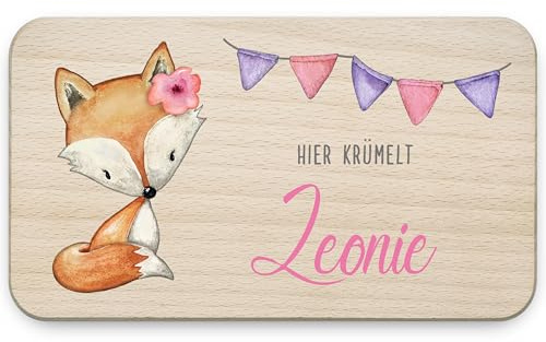 Frühstücksbrettchen Mädchen Holz personalisiert Name 26 x 15 x 1,2 cm Fuchs