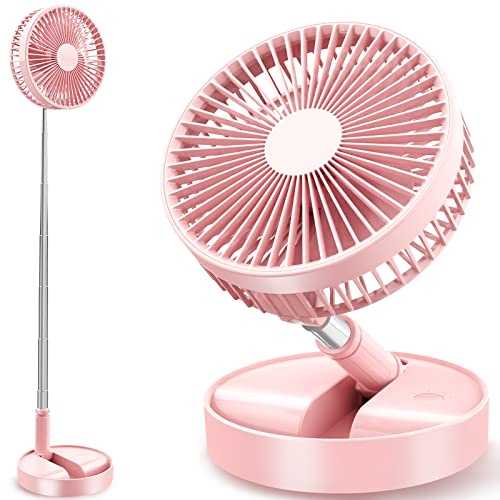 QUALORI Flodaway Fan Rechargeable, Fold Away Fans Portable for Traveling Foldable Compact, Desk and Floor Fan 7200mAh Portable Folding Fan Battery Operated Adjustable 14.5-40