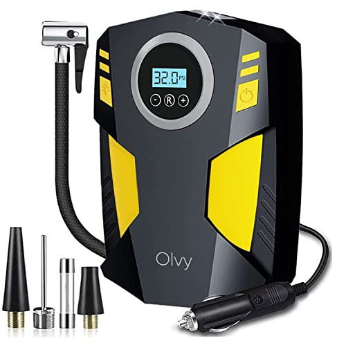 Olvy Elektrische Luftpumpe Tragbare Reifenpumpe Für Schnelles Aufpumpen | 1 Set | 12V Anschluss | Auto & PKW | Kabelgebunden mit LED | Mobiler Kompressor Fahrradpumpe