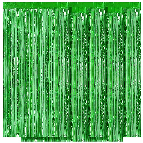 Ohiyoo 5 Stück Grün Metallic Lametta Vorhänge 1 x 2.5M Folien Fransen Lametta Vorhange Hintergrund für Geburtstag Partydekor Verlobung Hochzeit Weihnachten Neujahr Dekoration (Grün)