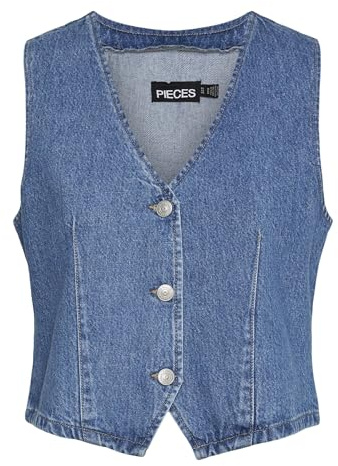 PIECES Damväst, jeansväst, Mellanblå denim, XS