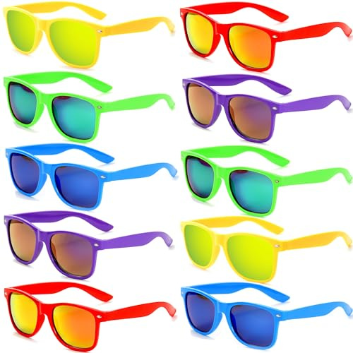 Party Sonnenbrillen Set Bunt Sonnenbrille Verspiegelt Für Herren Damen | Unisex Sonnenbrillen 10er Pack 80er Retro Party Brille Festival Sonnenbrille Set Partybrillen Für Rave Jga Fasching Pool