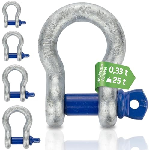 Safetytex Schäkel Augbolzen feuerverzinkt Stahl hochfest Tragfähigkeit (8,5 Tonnen) | Wählbare Ausführungen von 0,33t bis 25t für Hebetechnik, Anschlagmittel und zuverlässige Lastaufnahme