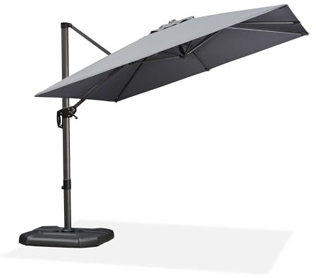 PURPLE LEAF 2.7 X 2.7 M Square Garden Cantilever Parasol, Large Square Patio Umbrella with Crank Handle and Tilt for Balcony and Outdoor, Light Grey