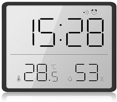Cyrank Digitale Wanduhr, Großes Display, LCD-Bildschirm, Temperatur, Luftfeuchtigkeit, Zeitanzeige, Elektronische Uhr, Desktop-Tagesuhr Für Zuhause, Schlafzimmer, Büro(Schwarz)
