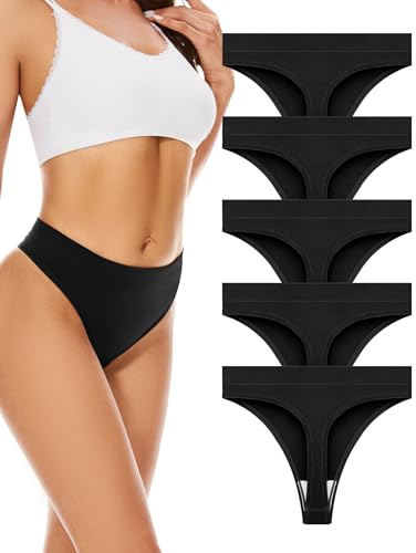 Voenxe Stringtrosor Dam Flerpack,Hög Midja Trosor Sömlösa Underkläder Thong | 5 Pack Seamless Thongs Women Underwear Brazilian Damtrosor,Sömlös Tanga kvinnor,Osynlig Sport High Waisted Panties Multipack