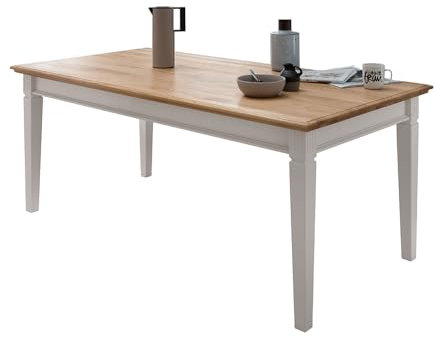 Lomadox Tisch Esstisch 200x100cm, Kiefer weiß mit Eiche, Massivholz, montiert