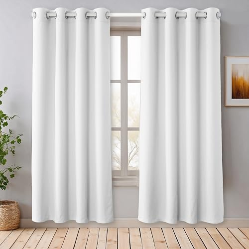 Cozyor Blickdichte Vorhänge Gardinen 2er Set mit Magnet-Raffhalter Thermogardine gegen Kälte weiß Purity, Gardine mit Ösen für Schlafzimmer, Wohnzimmer, Kinderzimmer 200x135 cm