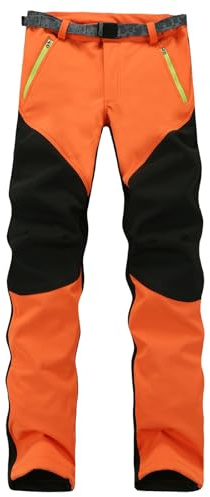 Beokeuioe Pantalon Softshell Homme - Imperméable, Coupe-vent, Chaud - Doublure Chaude - Pantalon de Ski, Snowboard, Trekking, Travail d'Hiver - Orange, L