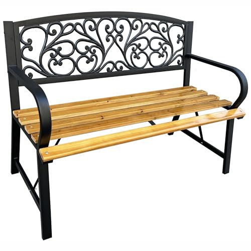 AKORD Gartenbank Nerina | Bank Garten mit Lackiertem Holz und Gusseisernen Beinen | Sitzbank Draußen Wetterfest | Outdoor Holzbank | Gartenbänke mit Armlehne | Parkbank | Breite 118 cm | Schwarz