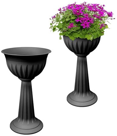SIDSONS 2 X Large Urn Plant Pot Stand, Outdoor Garden Planters, Flower Pots Indoor, Tall Planter No Drainage Holes Strong Plastic Black Plant pots Outdoor Large Planters Urns 75cm Tall Pack Of 2