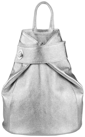 Made in Italy OBC Damen echt Leder Rucksack Daypack Lederrucksack Tasche Schultertasche Ledertasche Handgepäck Nappaleder Reiserucksack Shopper Silber