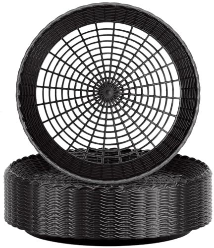 WYOMER Lot de 8 supports d'assiettes en plastique noir de 25,4 cm, support spécial pour assiettes creuses en carton, support spécial spécial imitation rotin tissé