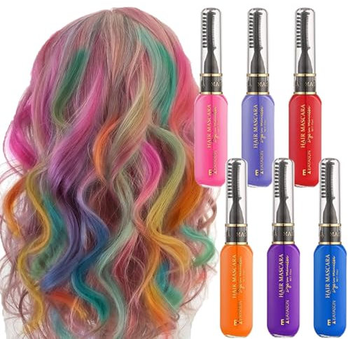 Sitovely 6PCS Instant Hair Colour Dye Temporary Hair Mascara, Haarkreidekamm Temporäre Haarfarbe für Mädchen, Washable Rainbow Hair Chalk for Birthday Cosplay DIY (A, M)