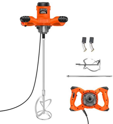 Mörtelrührer Rührwerk Quirl Mörtelrührer 2600W 230V, Betonmischer Rührgerät, 0-1700 U/Min, 6 -Gang Metallgetriebe, Ergonomische Handgriffe, Rühreraufnahme M14, Orange