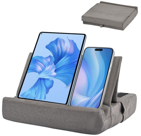 Lunaanda Faltbarer Ipad Kissenständer mit Verstellbarem Winkel, Tablet Weicher Kissenhalter mit Tasche & Stylus Halterung für E-Reader