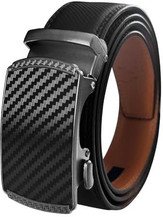 GOODSALEOK Gürtel herren Automatik Ledergürtel Ratsche für Business Anzug Schwarz Herren-Gürtel Geburtstag Kohlefaser-Muster（Silbrig） 135CM