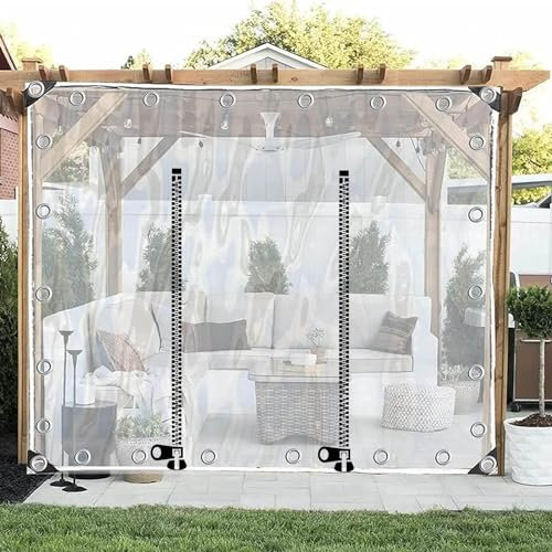 Cortina de lona transparente para exteriores, 5 x 2,5 m, con puerta con cremallera, impermeable, transparente, pérgola, patio, cenador, garaje, paneles de lona para porche, cortinas de separación con