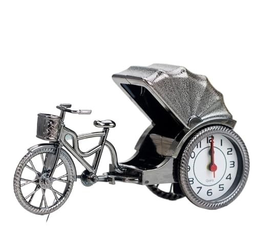 RUNZE765Z Sveglia Analogica Orologio da Comodino con Sveglia retrò in risciò, Decorazione da Tavolo in plastica, Modello for la casa, Movimento Meccanico Sveglia da Comodino(Silver)