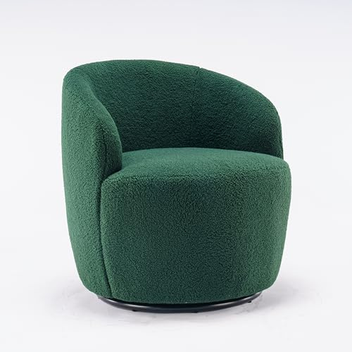 FARRINGTON Teddy-Drehsessel, Runder Boucle Sessel mit 360° Drehbarem Metallfuß, Bequemer Gemütlicher Drehstuhl Ohne Rollen Schminktisch Stuhl Armlehnstuhl Lesesessel (grün)
