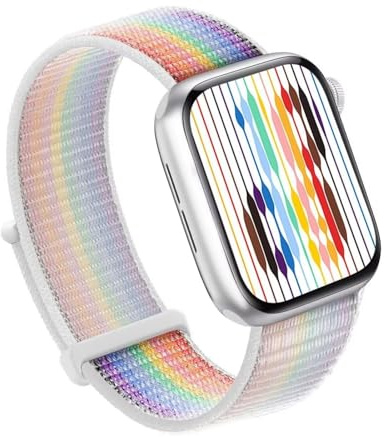 KGFCE För Apple Watch Band 49MM 45MM 44MM 42MM 41MM 40MM 38MM, Dam Herr Sport Nylon Loop Band För IWatch Series Ultra 8 7 6 5 4 3 2 1 SE(Pride white,38/40/41mm)