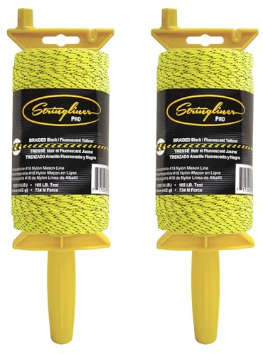 Stringliner 25794 Pro Mason’s Line Reels – 1 Lb. Stringliner® PRO Braided Black/FL Yellow 1000'. (2 Pack)